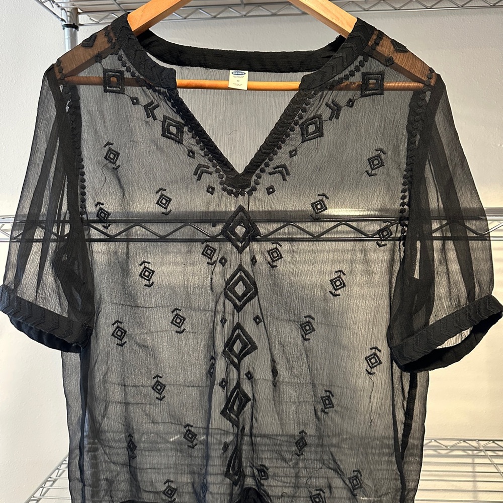 Black Sheer Embroidered Top